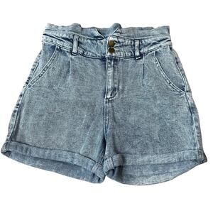 Denim Jean Shorts Cuffed Acid Wash Retro Pleated High Rise Boho Cute Girls Sz 16